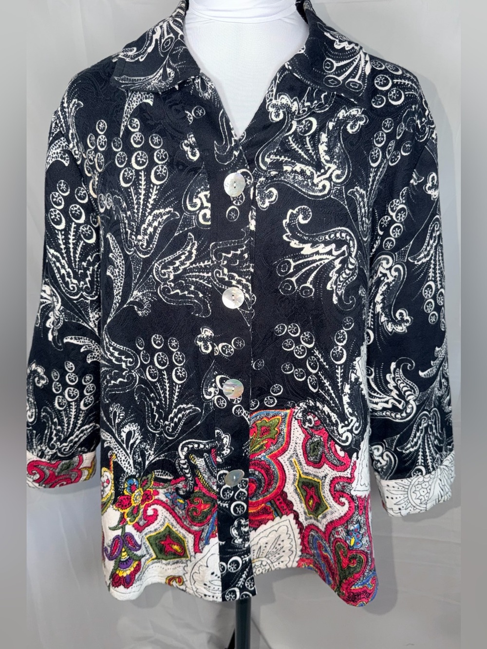 Parsley & Sage textured boho paisley wearable art button down